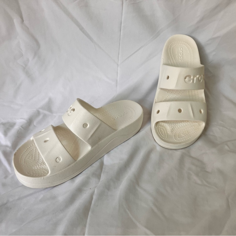 Crocs Women’s White Slide Sandals, great for a medical boot